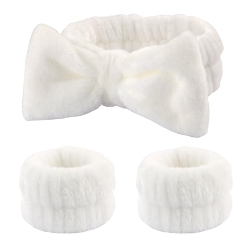 3-teiliges Set Stirnbänder for Waschen des Gesichts for Frauen, Korallen-Haarbänder, Manschette, wasserdichte Bänder, saugfähige Armbänder, Kopfband, Haar-Accessoires (Color : White 3Pcs-01) von ERICAT