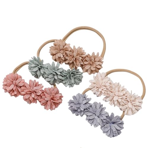 5 Stück Blumen-Stirnband, Nylon, Blumen-Haarband, Mädchen, niedlich, weiche Kopfbedeckung, Haar-Accessoires von ERICAT