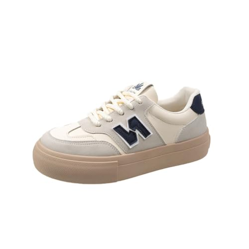 Atmungsaktive Freizeitschuhe für Frauen Vier-Jahreszeiten-Mode mit dicken Sohlen Turnschuhe Retro Colour Blocking Leder Sneakers Atmungsaktive Flache Schuhe von ERICAT