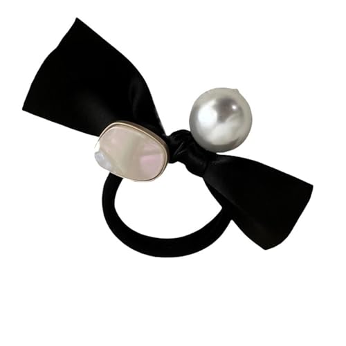 Black Big Pearl Knotted Bow Hair Accessories Hair Rope Rubber Band (Color : 01-Mermaid white) von ERICAT