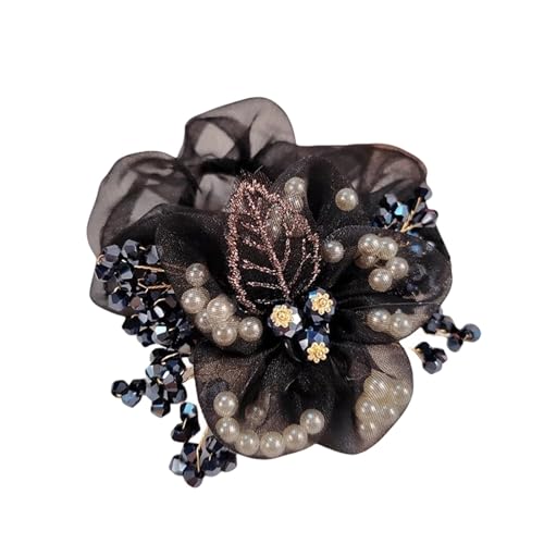 Blumenaccessoires Damen Haargummis Kristall Haarseil Damen (Color : A black) von ERICAT