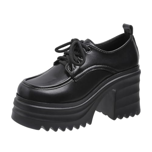 Damen Casual High Heels Mode Dicke Absätze Erhöhung Temperament Atmungsaktiv Lefou Schuhe Vielseitig Retro Bequem High Heels von ERICAT