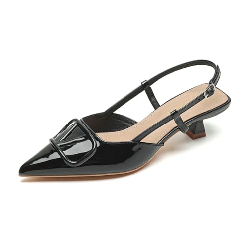 Damen Mitte Heel Sandalen Sweet Pointed Toe Court Schuhe Geeignet Sommer Nude Kitten Heel Pumps Plus Size Slingback Stiletto Heels Kleid Schuhe von ERICAT