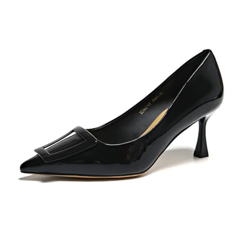 Damen Patent Leder High Heels 7cm Höhe erhöhen Temperament Pumps Schwarz Mode Gericht Schuhe Pointed Patent Leder Kleid Frauen Schuhe von ERICAT