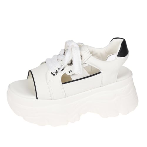 Damen Sommer Breathable Hollowed Out Höhe Enhancement Sneakers Patchwork Farbe Soft Bottom Hundert Mode Lace Up Bequem mit Rock Sport Sandalen von ERICAT
