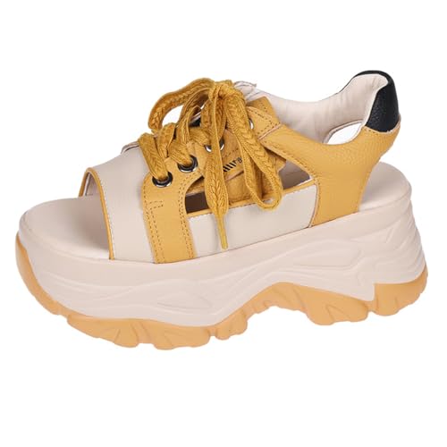Damen Sommer Breathable Hollowed Out Höhe Enhancement Sneakers Patchwork Farbe Soft Bottom Hundert Mode Lace Up Bequem mit Rock Sport Sandalen von ERICAT