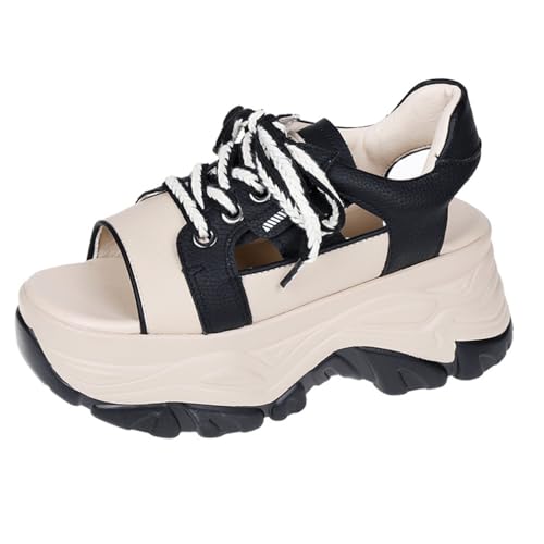 Damen Sommer Breathable Hollowed Out Höhe Enhancement Sneakers Patchwork Farbe Soft Bottom Hundert Mode Lace Up Bequem mit Rock Sport Sandalen von ERICAT