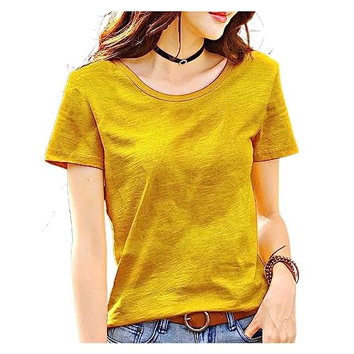 Damen T-Shirt aus Reiner Baumwolle Slub Damen Damen T-Shirts Lose atmungsaktive Damen T-Shirts Lässige Oberteile (Color : Ginger, Size : M) von ERICAT