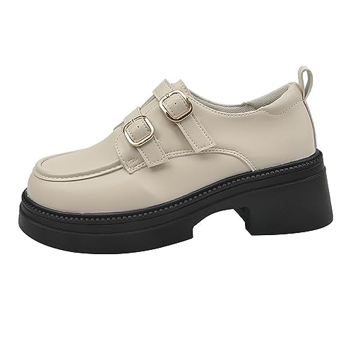 Dick-Soled Loafers Frauen Runde Kopf rau mit einem Fuß Steigbügel College Style High Heels Casual Office Dating Kleine Lederschuhe von ERICAT