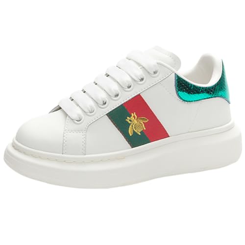 Dicke Unterseite Brett Schuhe Frauen Weiß Chunky Sneakers Gestickte Biene Einzelne Schuhe Mode Frühling Herbst Bequeme Laufschuhe von ERICAT