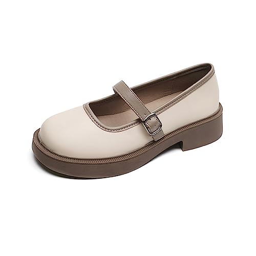 Dicker Boden Französisch Mary Jane Schuhe für Mädchen Vier Jahreszeiten Runder Kopf EIN Wort mit einem einzigen Schuh Retro British Style Frauen Einzelne Schuhe von ERICAT