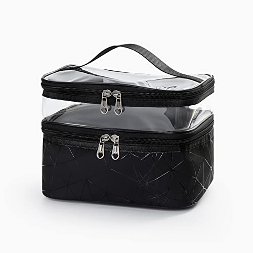 Doppelschichtige transparente Kosmetiktasche, große Make-up-Tasche, tragbare Reise-Make-up-Handtaschen-Organizer, transparente Kulturtasche for Männer und Frauen/536 (Color : Dark Black) von ERICAT