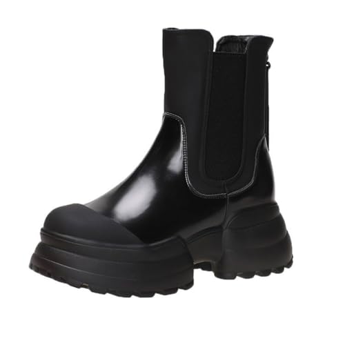 ERICAT Chelsea-Stiefel Frauen Erhöhung Dickem Boden Kurze Stiefel Retro Colorblocking Einzelne Stiefel Herbst und Winter Hochhackige Mid-calf Stiefel von ERICAT