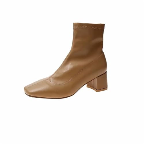 Chunky mit Mode Stiefel Herbst und Winter Square Head Side Zip Leder Stiefel Temperament Erhöhung Kurze Stiefel Damen Mid-Calf Stiefel von ERICAT