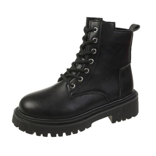 Damen Lederstiefel hoch lässig Dicker Boden Kurze Stiefel Seitenreißverschluss Herbst und Winter einfache Knöchelstiefel Temperament Elegante Bequeme Biker-Stiefel von ERICAT