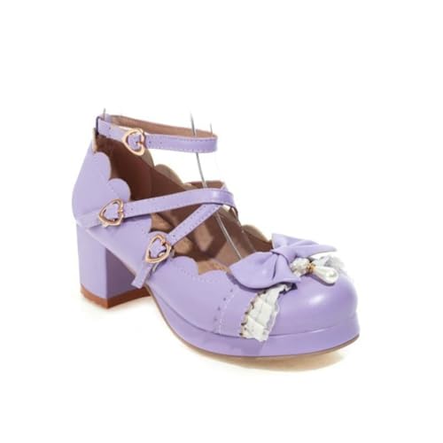 ERICAT Damen Mittlerer Absatz Lila Mary Jane Schuhe Mode Süß Lolita Schuhe Dicker Absatz Größe Studenten Cosplay Perlenbogen Jk Uniform Kleine Lederschuhe ERICAT Damen Mittlerer Absatz Lila Mary Jane Schuhe Mode Süß Lolita Schuhe Dicker Absatz Größe Studenten Cosplay Perlenbogen Jk Uniform Kleine Lederschuhe von ERICAT