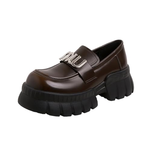 ERICAT Damen Mode Hochhackige Schuhe Vielseitig Retro EIN-Schritt Englisch Stil Erhöhung Lefou Schuhe Temperament Lässig Einfach Leicht Abend Schuhe von ERICAT