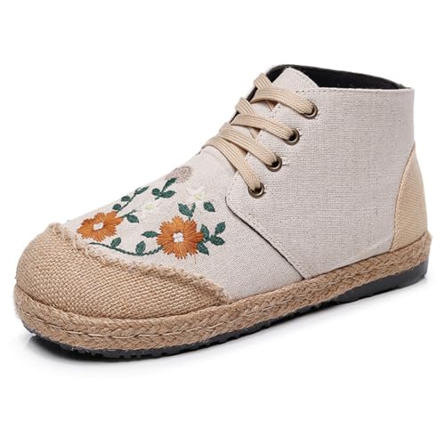 Damen Schnürschuhe Flache Schuhe Leinen Weben Stickerei Schuhe Ethnischer Stil Leichte Stoffschuhe Frühling und Herbst Antiker Stil Hanfu Hochzeitsschuhe von ERICAT
