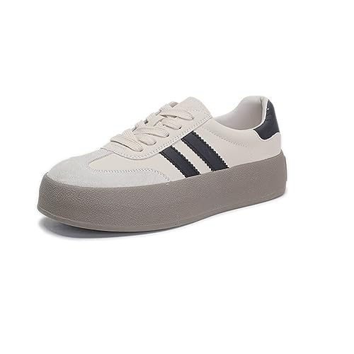 ERICAT Damen Schuhe mit Dicker Sohle Turnschuhe Board-Schuhe Freizeitschuhe Damen Einzelne Schuhe Retro Kleine Weiße Schuhe Muffin Schuhe Rundkopf von ERICAT