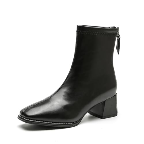 ERICAT Damen Stiefel mit quadratischer Spitze Kurze Stiefel mit Rückenreißverschluss Mode Einfache sanfte Temperament Stiefeletten Britische Elegante Bequeme Atmungsaktive Dating Chelsea Stiefel von ERICAT
