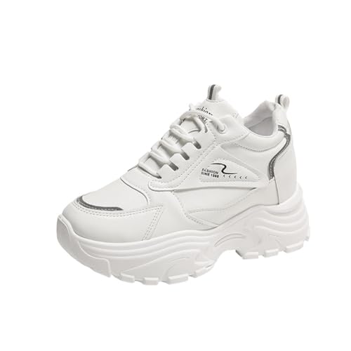 ERICAT Dicke Unterseite Erhöhung Schuhe Damen Runde Kopf Leder Turnschuhe Bequeme Mode Casual Trainer Atmungsaktive Leichte Einzelschuhe von ERICAT