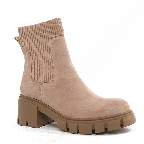 ERICAT Herbst und Winter Sockenstiefel Fashion Ankle Boots Chunky Heel Thick Bottom Short Boots Round Toe Ankle Boots Spring and Autumn Round Head Chelsea Boots von ERICAT
