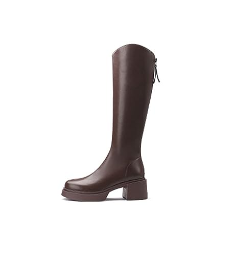 ERICAT Klassische Runde Kopf Bequeme Stiefel Frauen V-Mund Mode Dicker Boden Hochhackige Ritterstiefel Erhöhte Täglich Herbst und Winter Stiefel von ERICAT