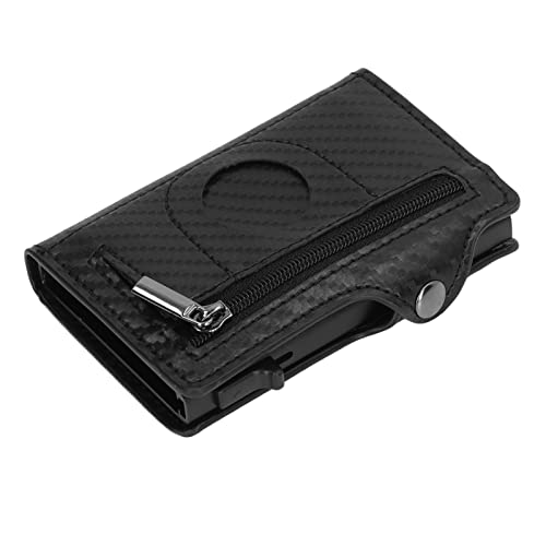 ERICAT Kreditkartenetui for Damen, Brieftasche, Aluminiumlegierung, PU, ​​Anti-Verlust, ultradünner Ausweis, Kreditkartenetui for Ortungsgerät/505 (Color : Carbon Black) von ERICAT