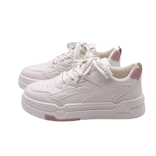 ERICAT Leder Freizeitschuhe Einfacher Dicker Boden Low-Top-Sneakers Mode Damenschuhe Leichte rutschfeste Trainer Atmungsaktive Bequeme Flache Schuhe von ERICAT