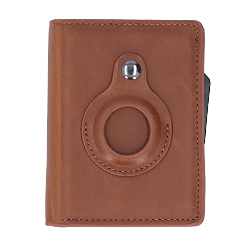 ERICAT Leder-Geldbörse for Männer und Frauen, Brieftasche, Kartentasche, Aluminiumlegierung, PU-Leder, multifunktionaler Diebstahlschutz-Kartenhalter for iOS Locator/507 (Color : Brown) von ERICAT