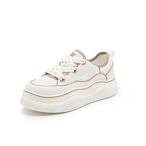 ERICAT Leder Kleine Weiße Schuhe Frühling und Herbst Dicker Boden Sport Pops Schuhe Damenschuhe Freizeitschuhe Low-top Runder Kopf Seichtes Maul von ERICAT