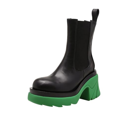 ERICAT Mode dicker Absatz runder Kopf Chelsea-Stiefel dicker Boden dünne Damenstiefel Herbst und Winter britischer Stil Erhöhung kurze Stiefel von ERICAT