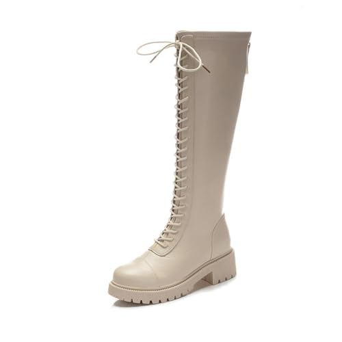 ERICAT Ritterstiefel Frauen Herbst und Winter Hohe Stiefel Lässige lange Stiefel Frauen Raue Ferse Gepolsterte Schuhe Hochhackige Lederstiefel Schnürstiefel Wanderstiefel von ERICAT