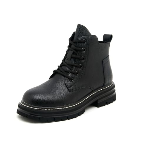 Weiches Leder Dicker Boden Damenstiefel Klassisch Runder Kopf Kurze Stiefel Knöchelstiefel Britischer Stil Innenhöhe Mode Stiefel Niedrig Stiefel von ERICAT