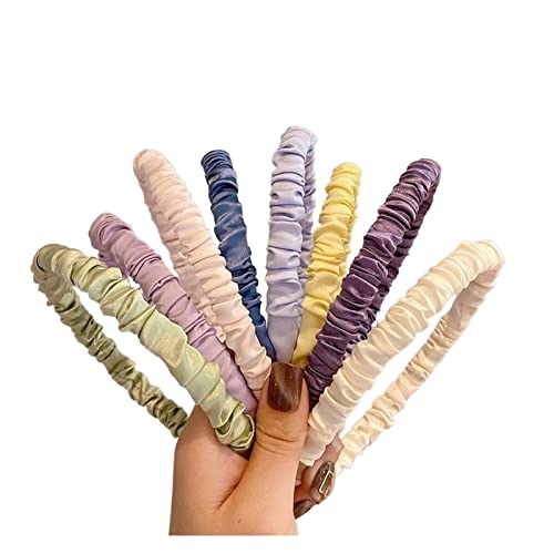 Einfarbiges Stirnband, süßes Satin-Rüschen-Haarband, Damenmode, Scrunchie, Vintage-Haarband (Color : 01, Size : 1 size) von ERICAT