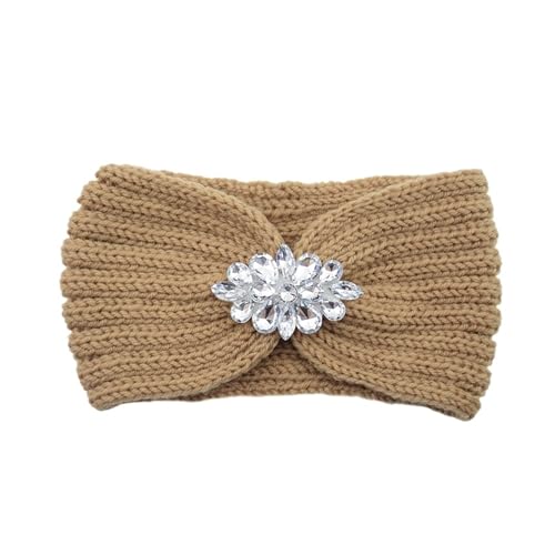 Elegante Frauen Strass Gestrickte Haarbänder Ohr Schutz Stirnband Kopf Gesicht Waschen Übung Yoga Warme Headwrap (Color : Camel) von ERICAT