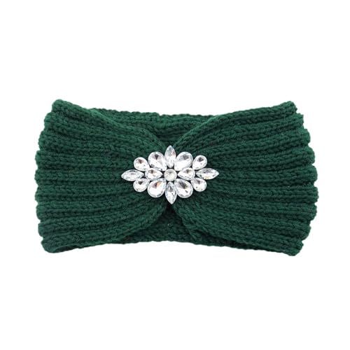 Elegante Frauen Strass Gestrickte Haarbänder Ohr Schutz Stirnband Kopf Gesicht Waschen Übung Yoga Warme Headwrap (Color : Green) von ERICAT