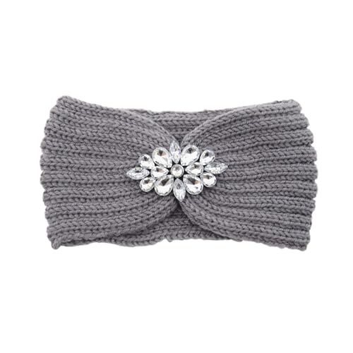 Elegante Frauen Strass Gestrickte Haarbänder Ohr Schutz Stirnband Kopf Gesicht Waschen Übung Yoga Warme Headwrap (Color : Medium gray) von ERICAT