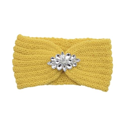 Elegante Frauen Strass Gestrickte Haarbänder Ohr Schutz Stirnband Kopf Gesicht Waschen Übung Yoga Warme Headwrap (Color : Yellow) von ERICAT