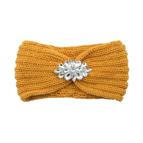 Elegante Frauen Strass Gestrickte Haarbänder Ohr Schutz Stirnband Kopf Gesicht Waschen Übung Yoga Warme Headwrap (Color : Yellow-01) von ERICAT