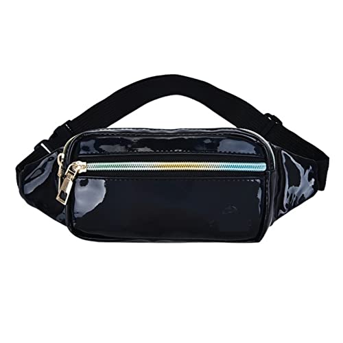 Frauen Hüfttasche PU Strand Reise Freizeit Gürteltasche Laser Holographische Banane Hüfte Bum Reißverschluss Gürteltaschen for Mädchen (Color : Black) von ERICAT