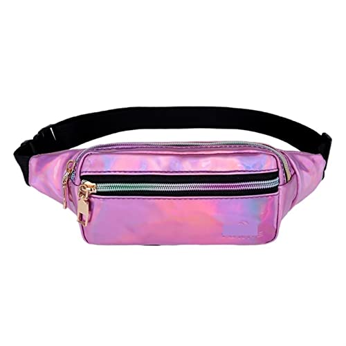 Frauen Hüfttasche PU Strand Reise Freizeit Gürteltasche Laser Holographische Banane Hüfte Bum Reißverschluss Gürteltaschen for Mädchen (Color : Pink) von ERICAT