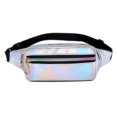 Frauen Hüfttasche PU Strand Reise Freizeit Gürteltasche Laser Holographische Banane Hüfte Bum Reißverschluss Gürteltaschen for Mädchen (Color : Silver) von ERICAT