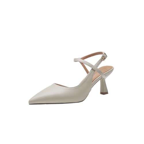 Frauen Knöchelriemen Gericht Schuhe Pointed Toe Stiletto Heels Hollow Back Kopf Pumpen Sandalen Vintage Fashion Heels Temperament Lady Fairy Schuhe von ERICAT