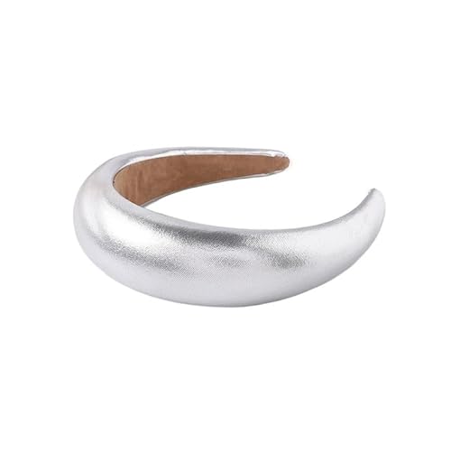 Frauen PU Gepolsterte Breite Schwamm Stirnband Solide Süße Gold Silber Farbe Dame Dicken Haar Hoop Vintage (Color : Silver, Size : One size) von ERICAT