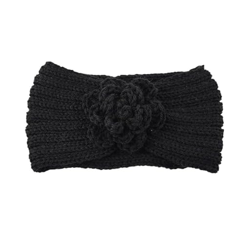 Frauen Rose Blume Gestrickte Stirnbänder Frauen Kopf Wrap Breite Haarband Haar Zubehör (Color : Black) von ERICAT