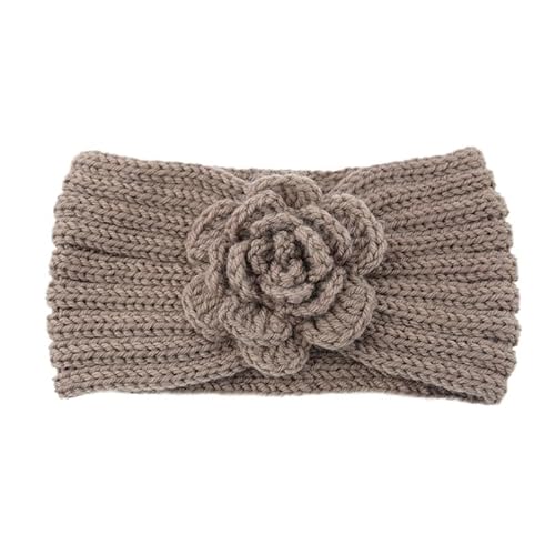 Frauen Rose Blume Gestrickte Stirnbänder Frauen Kopf Wrap Breite Haarband Haar Zubehör (Color : Khaki) von ERICAT