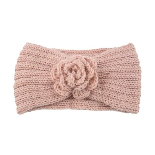 Frauen Rose Blume Gestrickte Stirnbänder Frauen Kopf Wrap Breite Haarband Haar Zubehör (Color : Light pink) von ERICAT