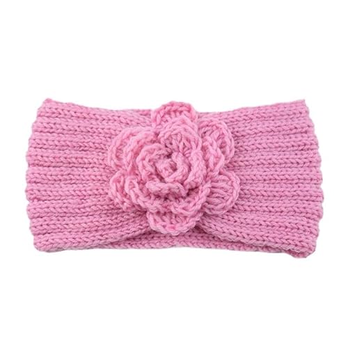 Frauen Rose Blume Gestrickte Stirnbänder Frauen Kopf Wrap Breite Haarband Haar Zubehör (Color : Pink) von ERICAT
