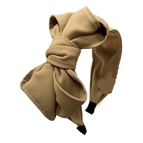 Frauen Stirnband Big Bowknot Seite Haarband Casual Klassische Kopfbedeckung Einfarbig Haar Zubehör (Color : Khaki hairband, Size : One size) von ERICAT